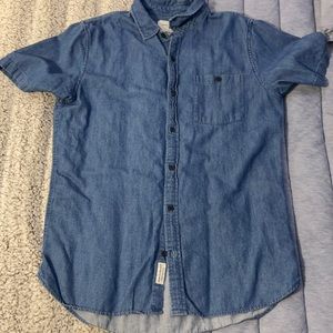Blue button up modern amusement shirt